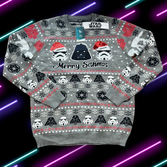 Men's Christmas Sweater Star Wars In Grey Size: L Bought In